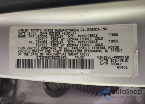 2002 Toyota Tacoma Prerunner V6 из США, поврежденный, VIN 5TEGN92N12Z015431